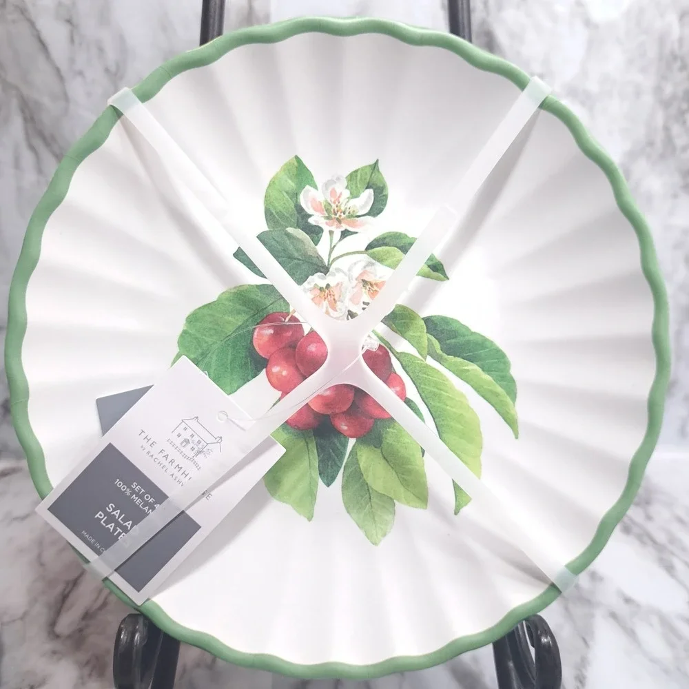 Set/4 The Farmhouse by Rachel Ashwell Salad Plates 100% Melamine Fruit Themed‎